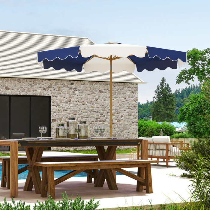 Sombrilla Terraza Exterior Ø267 cm Sombrilla de Jardín con Ángulo Inclinable y Manivela Protección UV 50+ Parasol para Patio Terraza Azul y Blanco