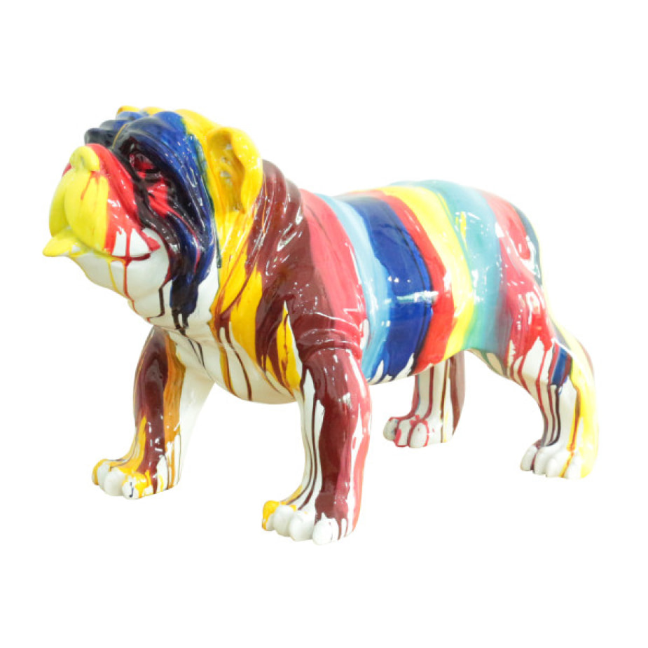 Statuette chien bulldog en résine peintures multicolores H38cm - BULL 02