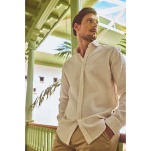 Camicia cotolino beige vigorè con ricamato Polo Club