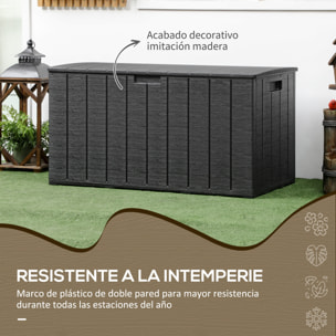 Baúl de Almacenamiento Exterior 366L Arcón para Jardín de Plástico de Doble Pared con Ruedas y Asas para Terraza Patio Carga 100 kg 122,4x62x64,5 cm Negro