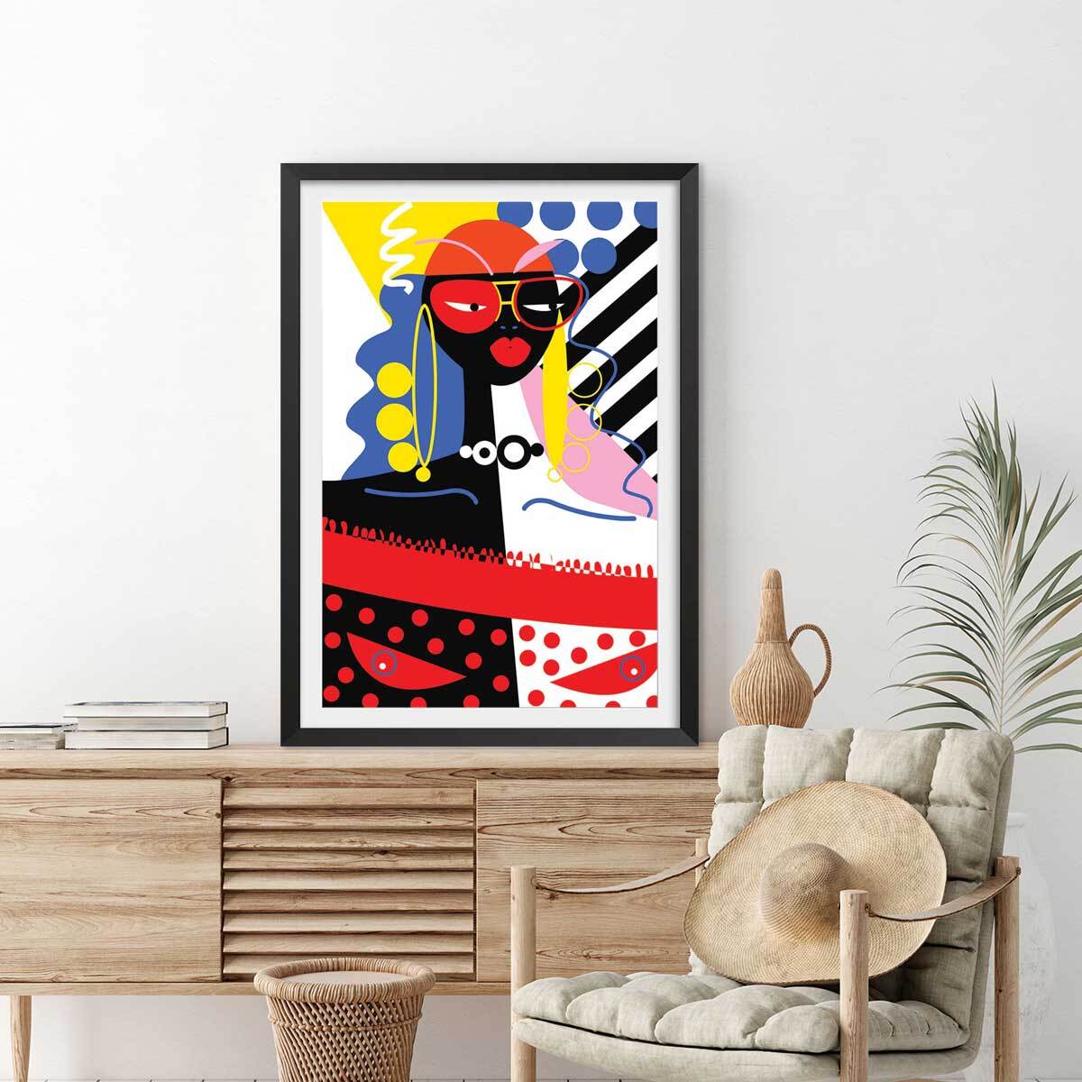 Affiche collage la femme aux lunettes Affiche seule