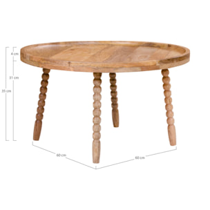 Tavolino da caffè Jammu in legno di mango naturale, ø60×35 cm