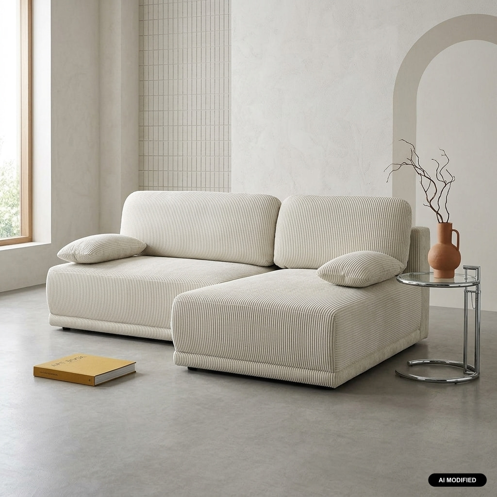 Banquette canapé d'angle droit convertible 3 places velours côtelé avec coffre NELSON