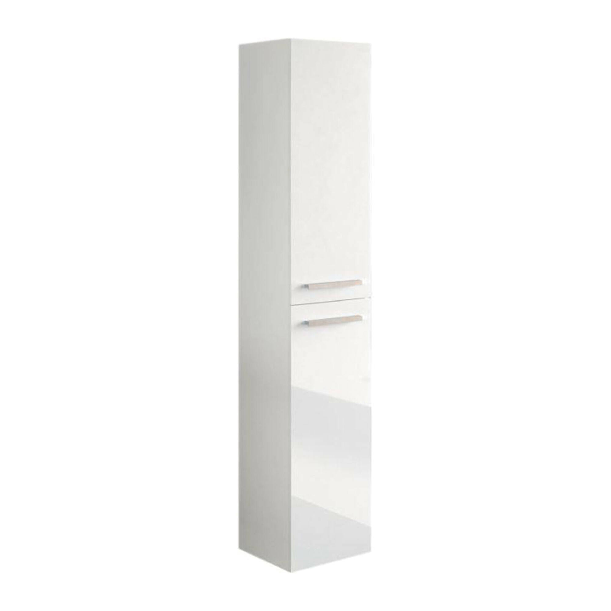 Mobile colonna Notte, Mobile per bagno a 2 ante, Armadio pensile sospeso con 2 ripiani, 30x25h150 cm, Bianco lucido