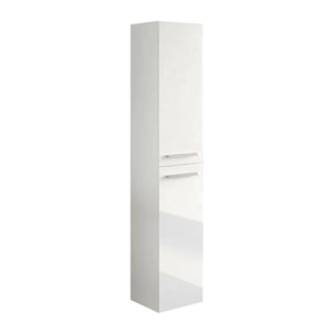 Mobile colonna Notte, Mobile per bagno a 2 ante, Armadio pensile sospeso con 2 ripiani, 30x25h150 cm, Bianco lucido