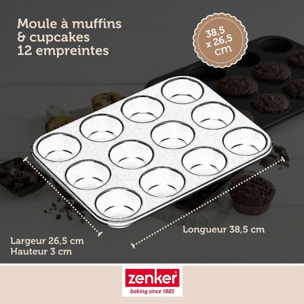 Lot comprenant 1 Moule à Muffins 12 empreintes, 1 spatule Zenker et 2 bols à mixer en inox Fackelmann