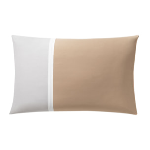 Taie d'oreiller unie en percale de coton, Made in France, TOI ET MOI CLAIR D'AURORE , Beige