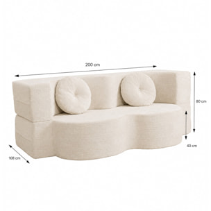 Canapé compressé convertible 2 places en velours beige SHEAF