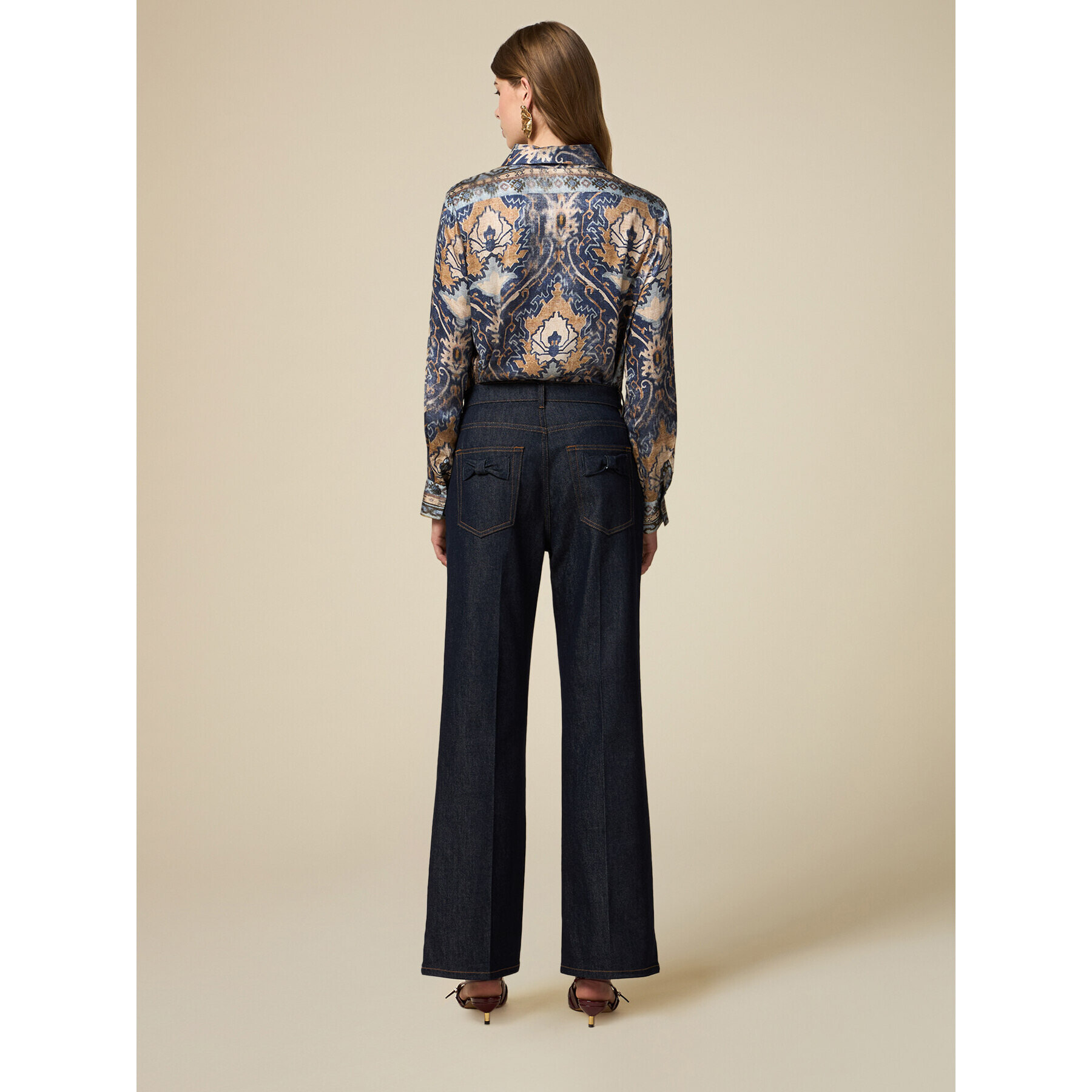 Oltre - Wide leg jeans with bow detail - Azul