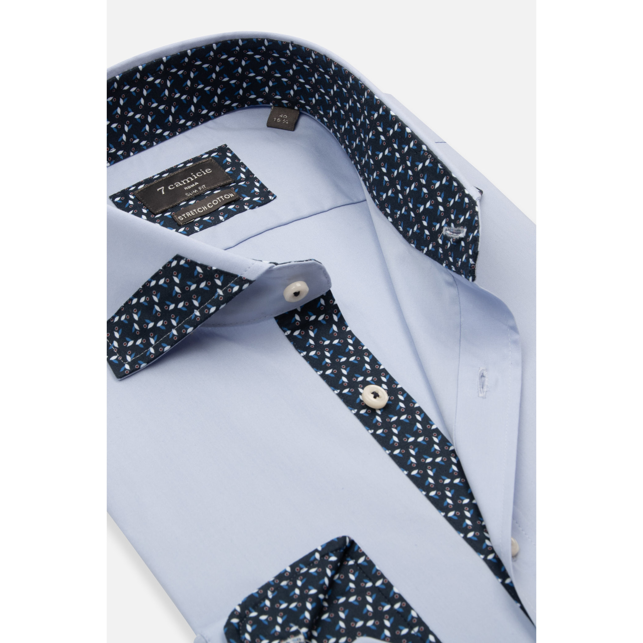Camicia Uomo 1 Bottone Francese Slim Popeline Stretch Unito Celeste