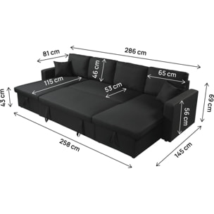 Canapé d'angle panoramique convertible en tissu "Alain" - 4 places - Noir