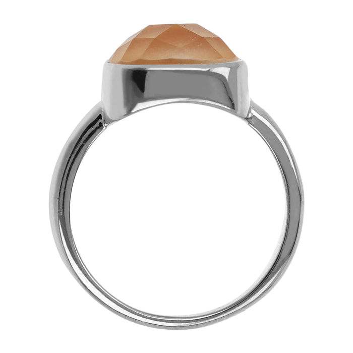 Anello Cocktail Quadrato con Pietra Naturale Quarzite Arancione in Argento 925 placcato Rodio