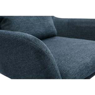 Fauteuil design en tissu effet velours texturé bleu foncé et métal noir MAXINE