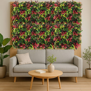 Well home jardín vertical artificial, panel de seto 100x100cm, para decoración interior y exterior en colores rojos y verdes para decoración natural