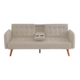 PERTH - Canapé 3 places convertible avec tablette centrale rabattable beige