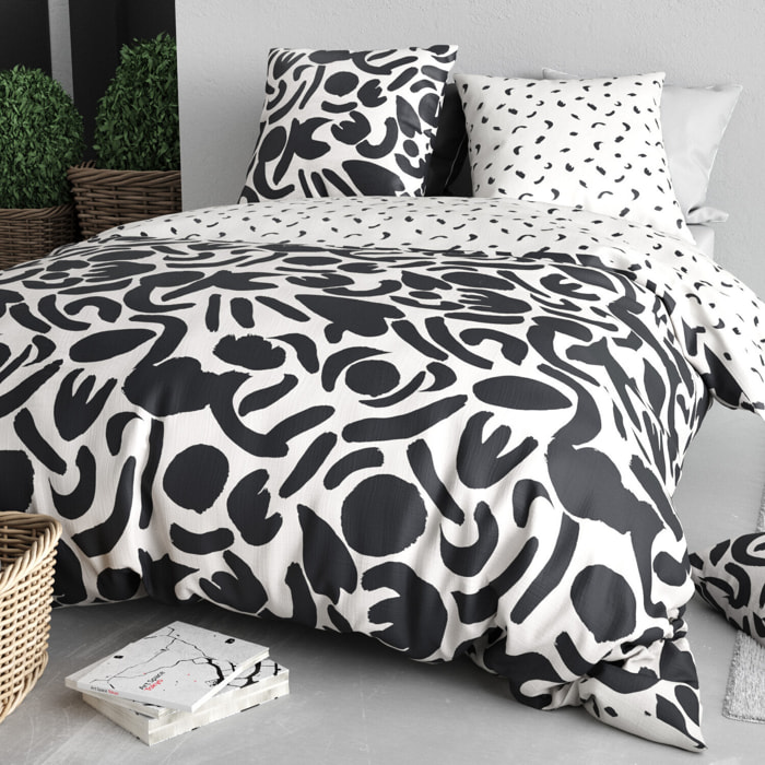 Parure housse de couette imprimé 100% coton - maori - noir