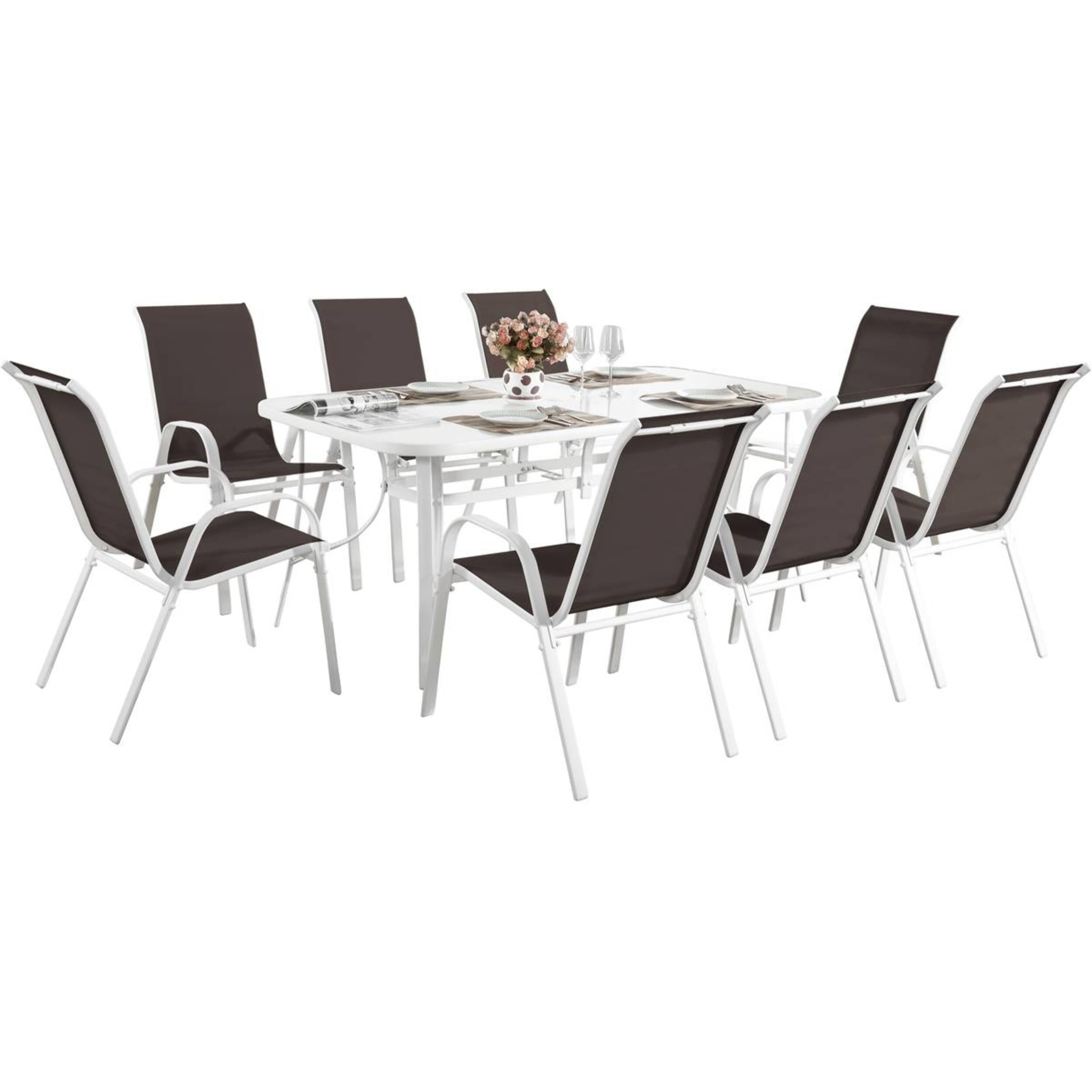 Table et chaises de jardin en textilène "Cordoba XL 180" - Phoenix - 8 places - Taupe