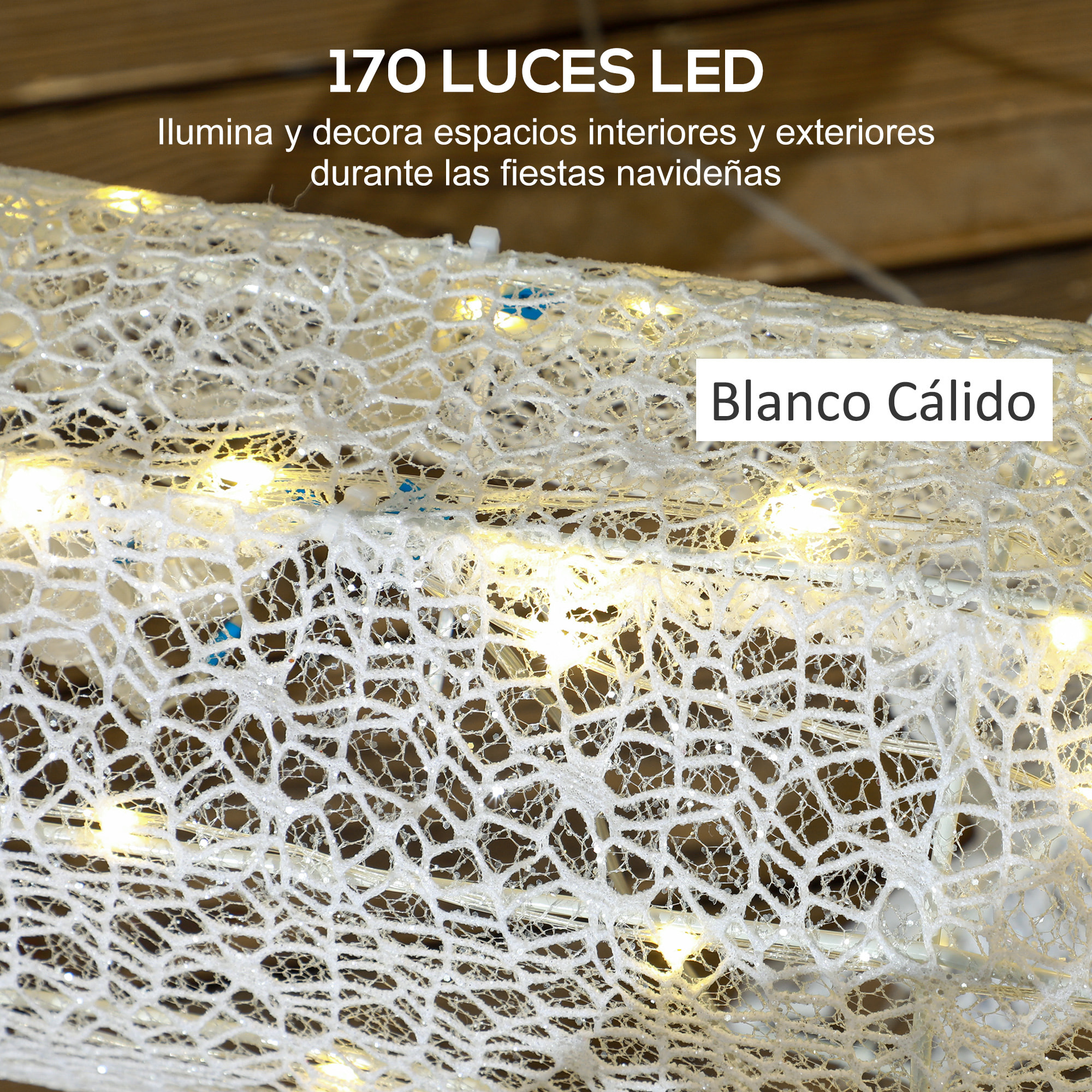 Reno con Trineo Luminoso, Decoración de Navidad con 170 LED Blanco Cálido, Illuminación Navideña para Interior, Exterior y Jardín