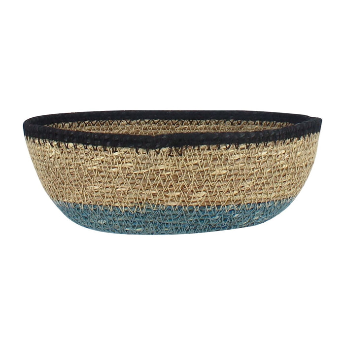 Panier ovale en jonc de mer naturel et bleu d20cm DUNE