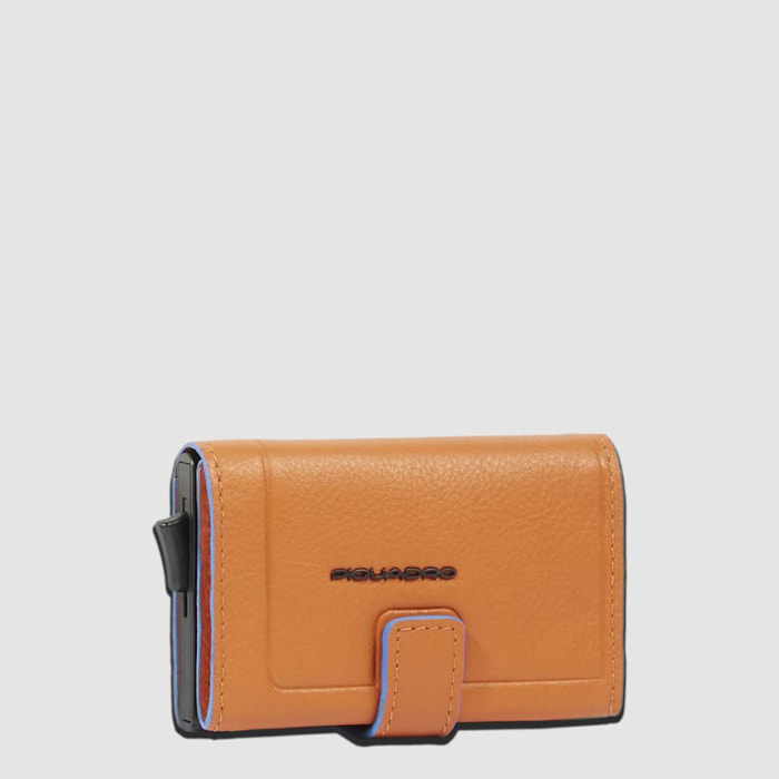 Piquadro Portacarte automatico in metallo e pelle, schermato con protezione RFID