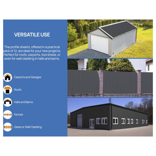 Lot de 12 tôles de bardage en acier galvanisé "Atlanta" - 129 x 42 cm - Gris