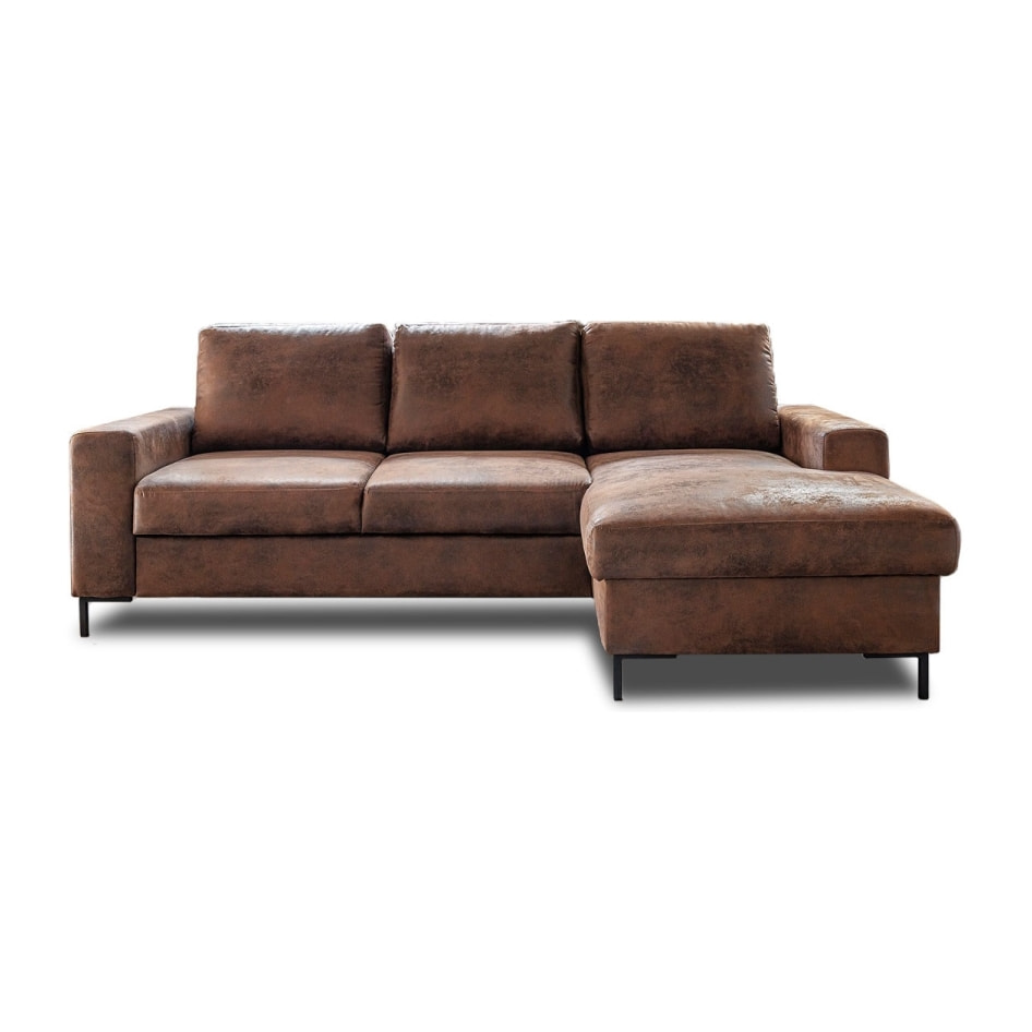 Lilly - Canapé d'angle droit - 4 places - convertible avec coffre - en microfibre - Marron
