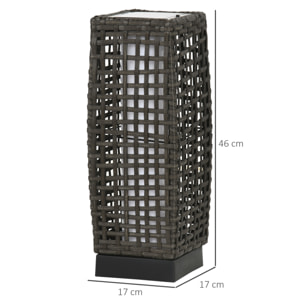 Linterna de Jardín de Ratán Sintético Luces Solares Exterior con Luces LED Encendido/Apagado Automático para Terraza Balcón Patio 17x17x46 cm Gris