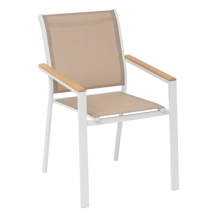 Fauteuil de jardin empilable "Essentia" lin blanc & acacia en aluminium