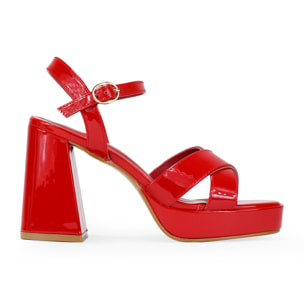 Sandalias de tacón ancho rojas en charol