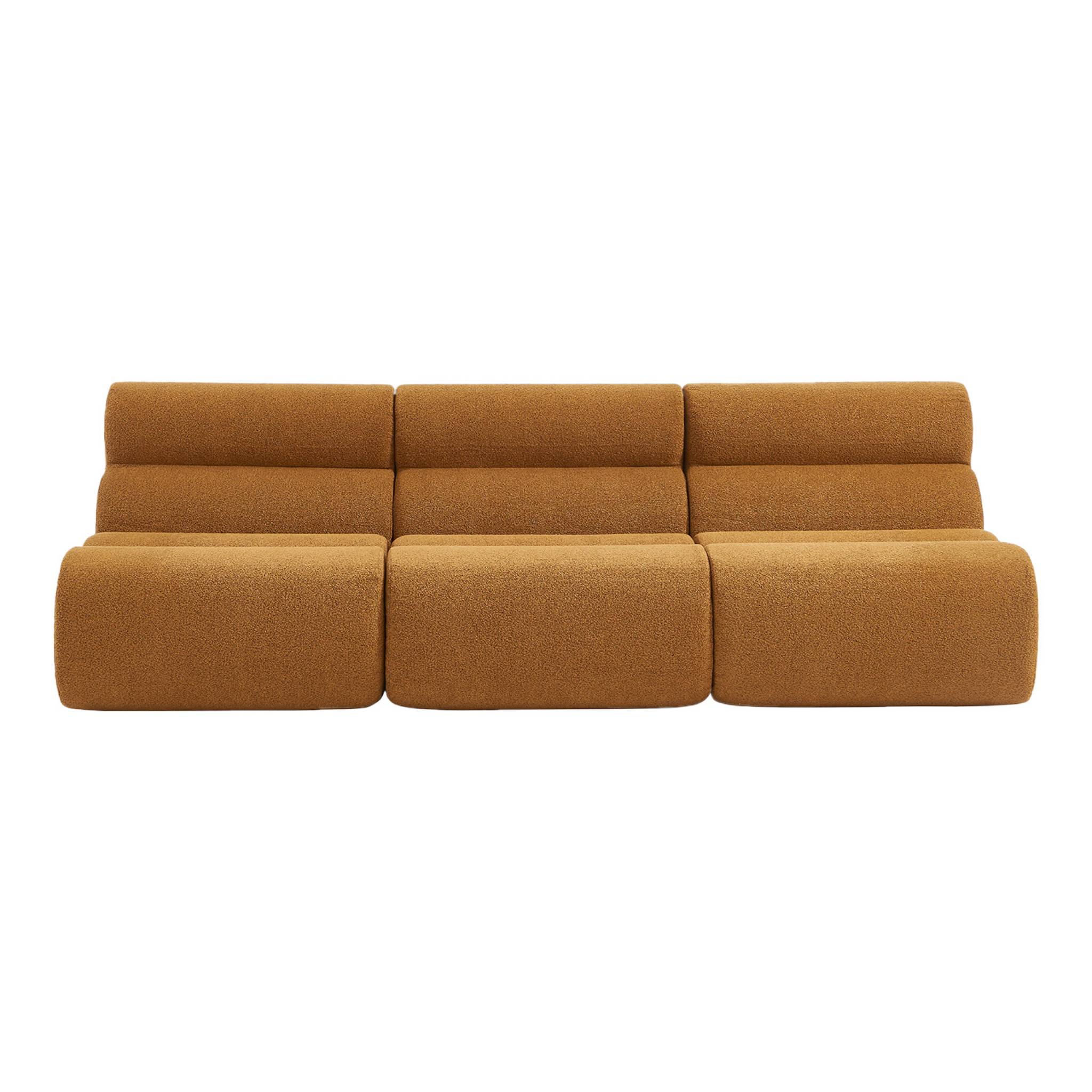 Lot de 3 chauffeuses bouclette texturée moutarde 1 place - L 81 x P 99 x H 75cm - Nova