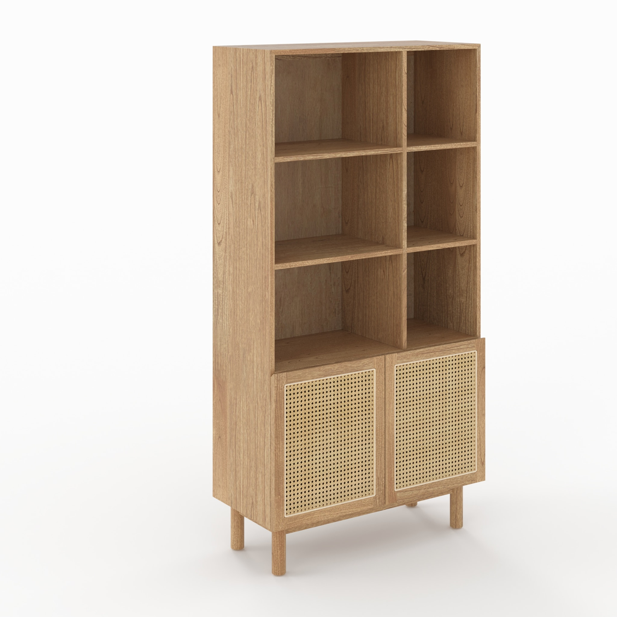 Bibliothèque en bois massif de mindi et rotin - Delya