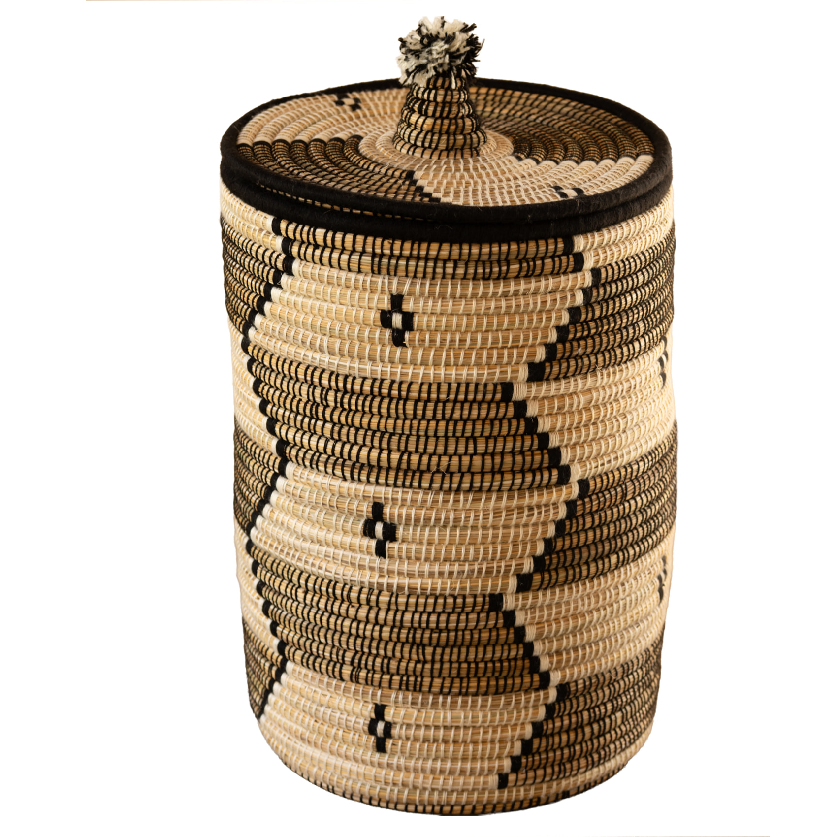 Panier à linge motifs ethniques en fibres naturelles - Noir