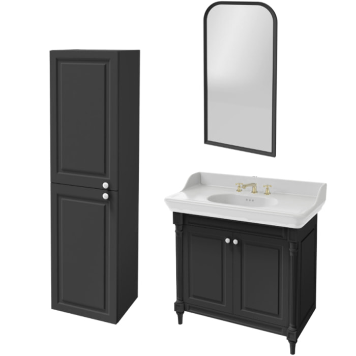 Pack meuble vasque Cléo 1889 3 trous + colonne gauche + miroir + mélangeur croisillon or