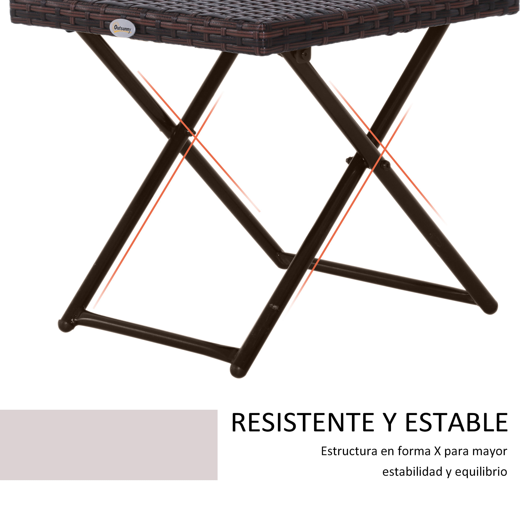 Mesa Plegable para Jardín Terraza Patio Ratán y Acero con Patas Cruzadas Marrón