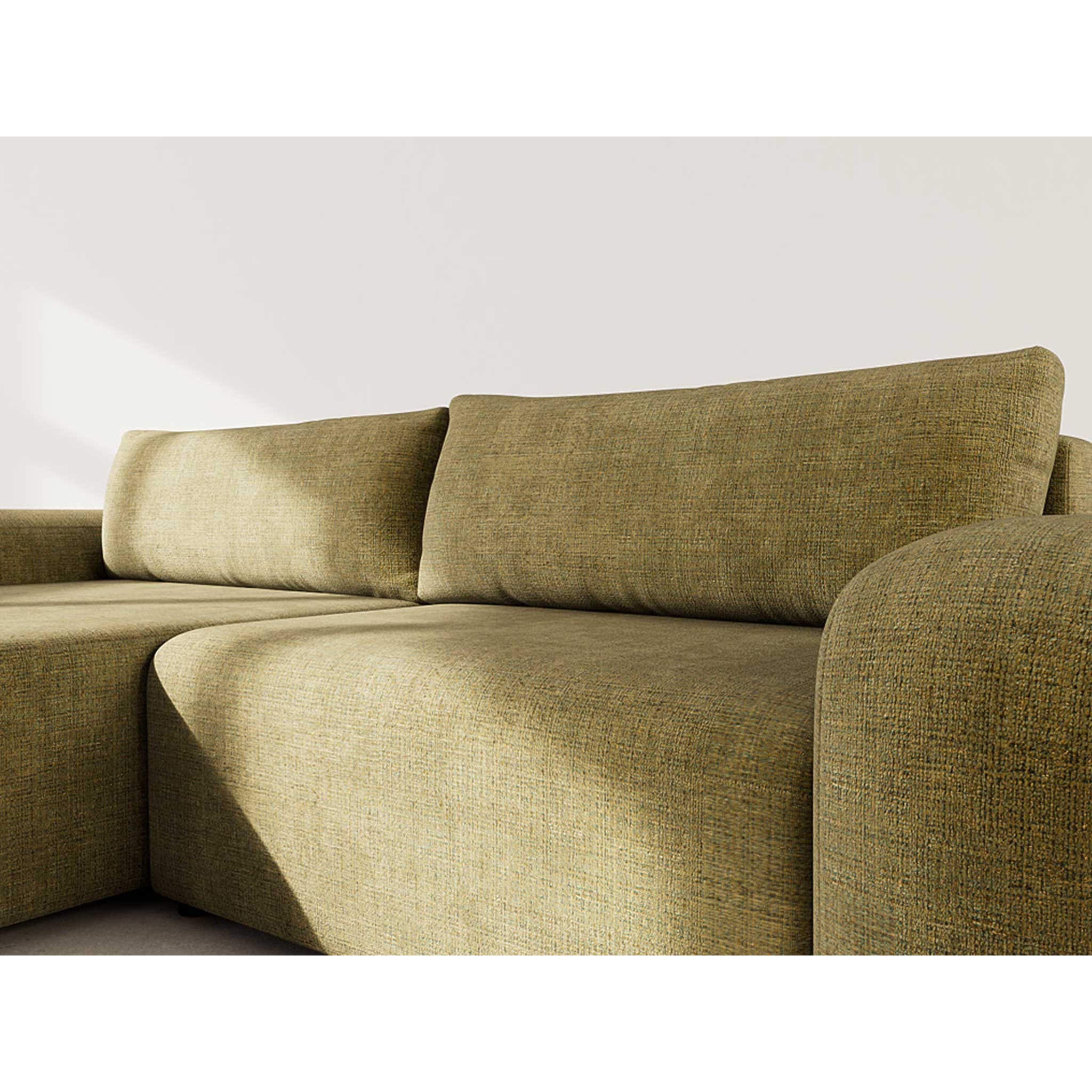 Rebecca - canapé d'angle gauche 4 places convertible avec coffre en velours texturé - Vert Olive