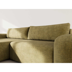 Rebecca - canapé d'angle gauche 4 places convertible avec coffre en velours texturé - Vert Olive