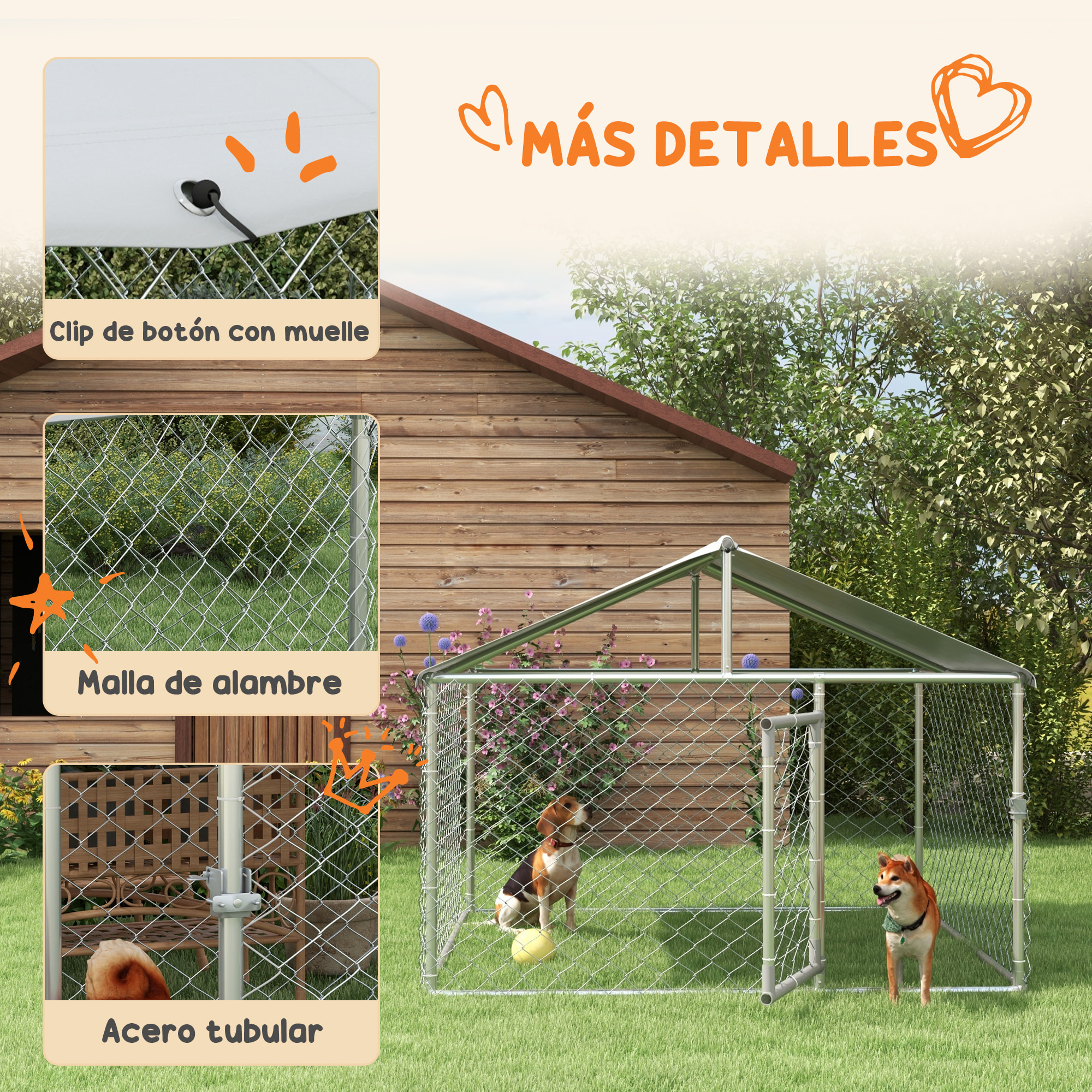 Perrera Jaula de Exterior para Perros Medianos Parque para Perros con Cerradura Marco de Acero Toldo Impermeable y Anti-UV 200x200x150 cm Plata