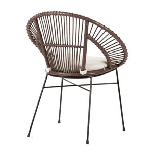 Silla Rattan Metal Cojin Blanco 72x60x87 Cm