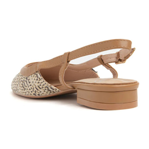Slingback con tacco 3 e punta stondata - KHAKI