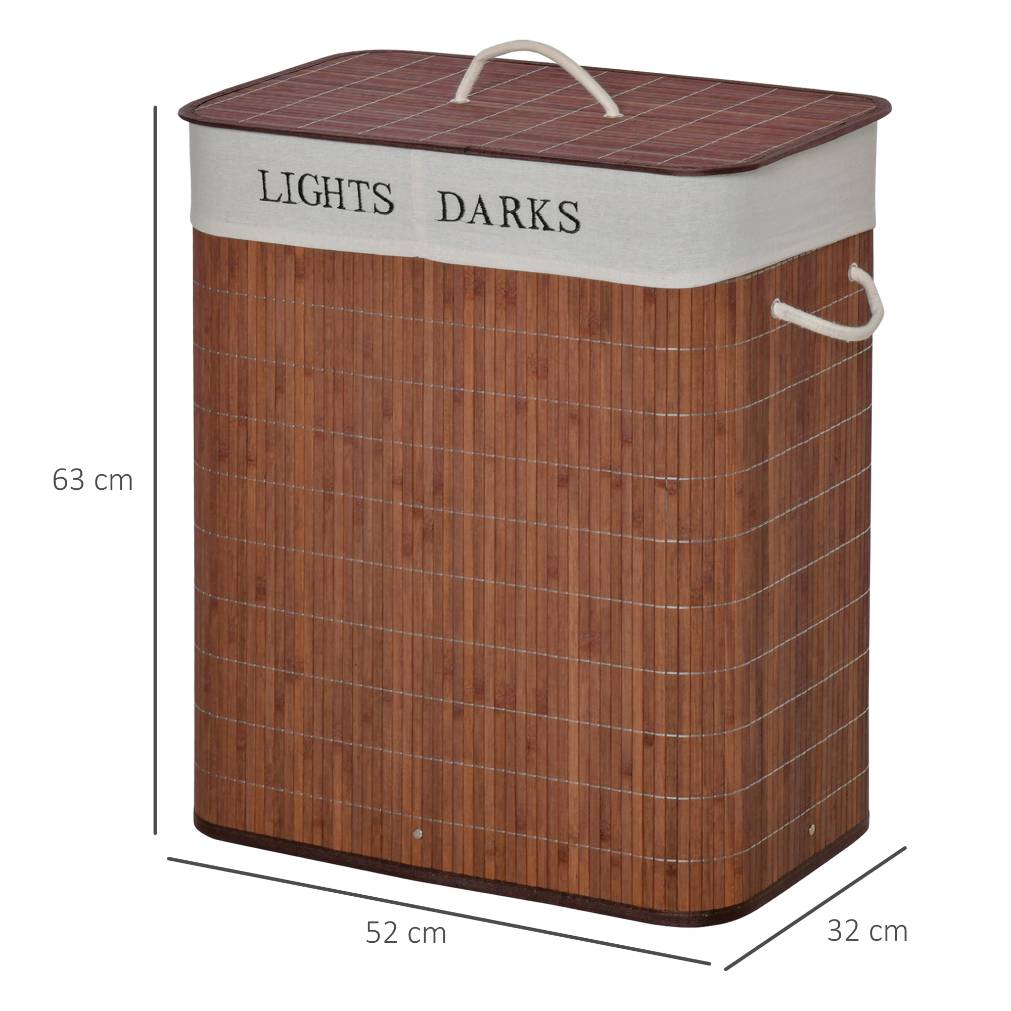 Panier à linge corbeille à linge 2 bacs bambou pliable couvercle poignée sac amovible en toile brun