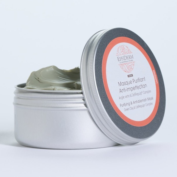 EFFIDERM - Masque Purifiant & Rééquilibrant - Nettoie et purifie la peau - Prévient la formation des impuretés - Protège et régénère la peau - 100% origine naturelle - Sans parabènes
