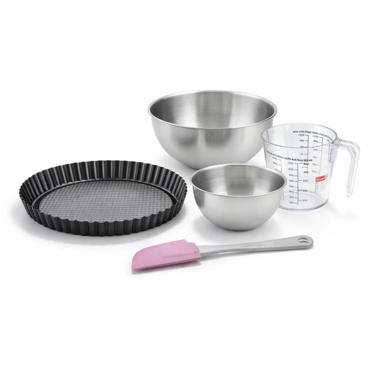 Set pâtisserie avec moule à tarte renversée, 2 bols à mixer, verre mesureur et spatule Zenker
