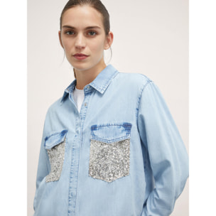 Motivi - Camicia in denim con tasche paillettes - Azzurro