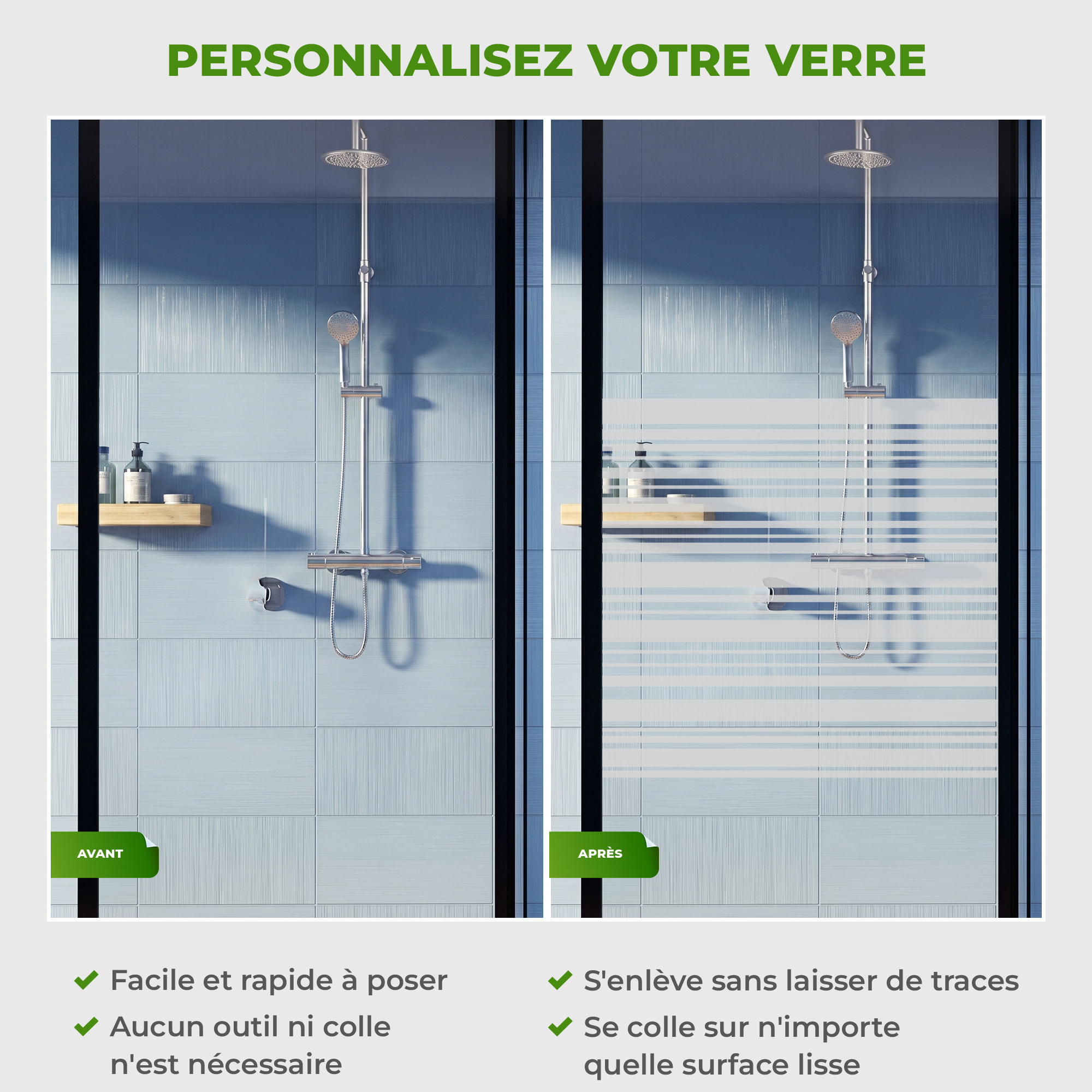 Film Fenêtre Anti Regard Occultant - LIGNES HORIZONTALES - Stickers Autocollant Brise-Vue pour Vitre & Porte de Douche