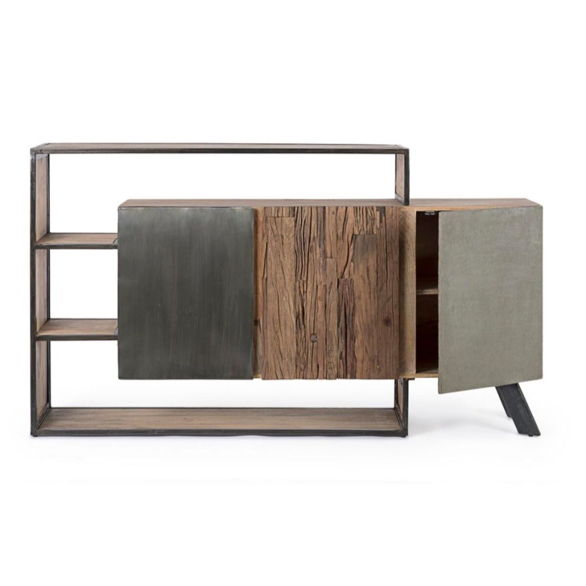 Credenza MANCHESTER in legno di mango e acciaio nero, 175x38x100 cm