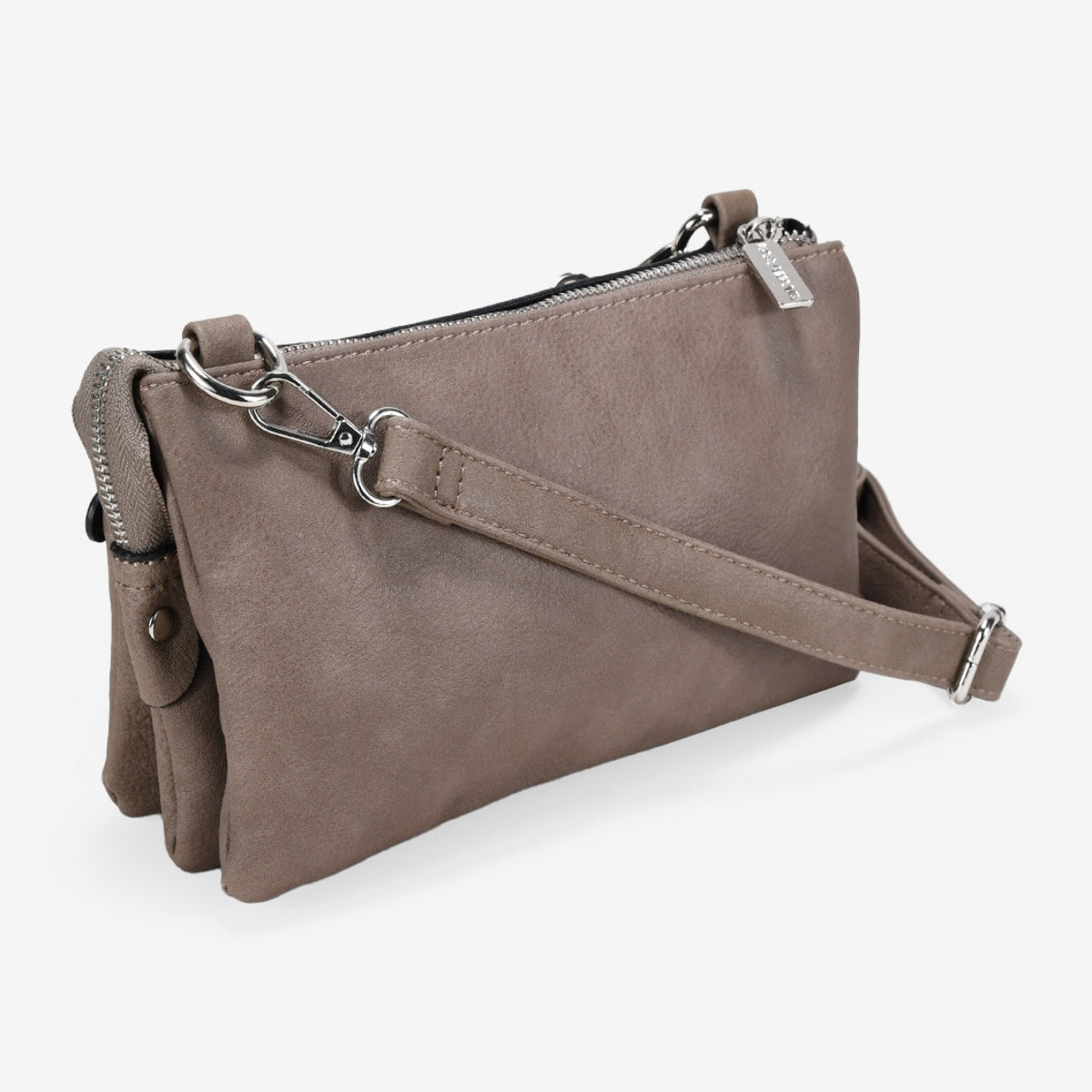 Bolso bandolera taupe con tres compartimentos