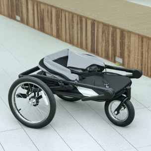 PawHut Carrito para Perros y Gatos Plegable, hasta 20 kg, Cochecito para Perros Medianos de 3 Ruedas de Goma y Frenos, con Cojín, Correa de Seguridad, Ventanas de Malla, Gris