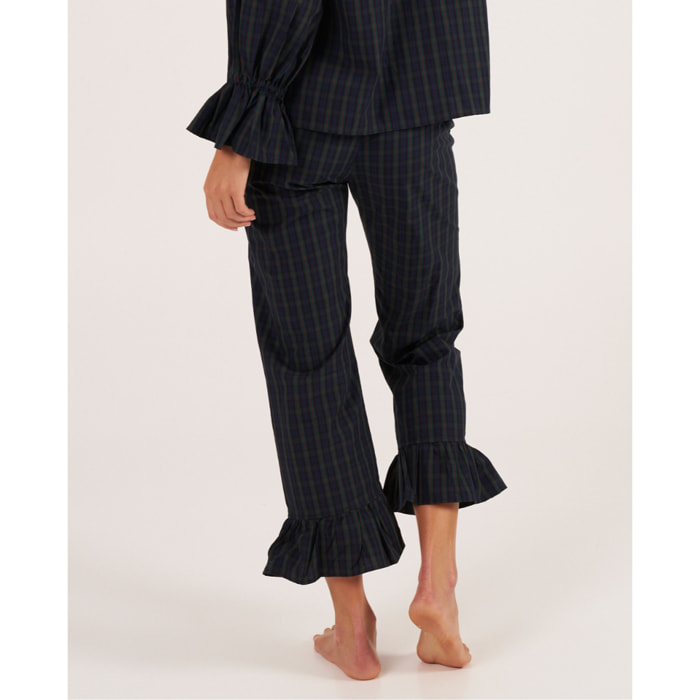 Pantalón de pijama con volante en los tobillos y estampado de cuadros
