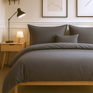 Parure housse de couette + taie(s) 100% coton 57fils gris foncé