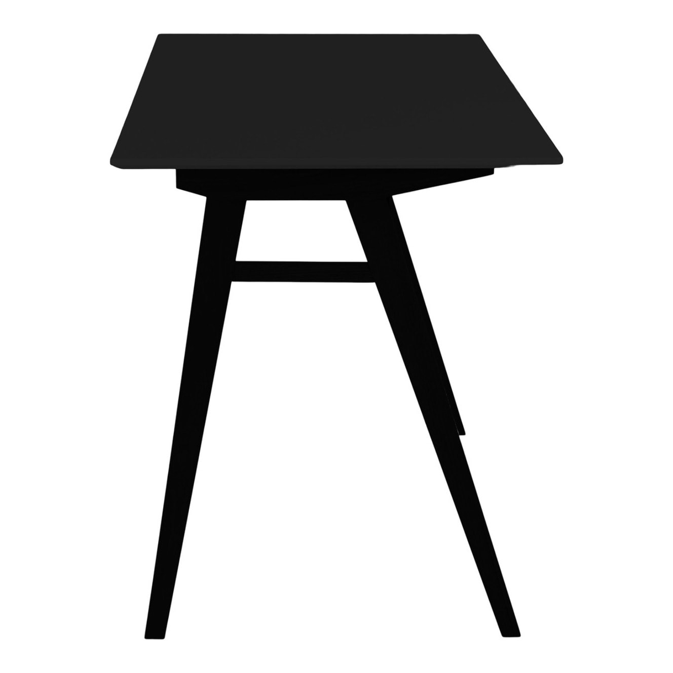 Scrivania Vojens nera con gambe in legno naturale, 120×60×75 cm